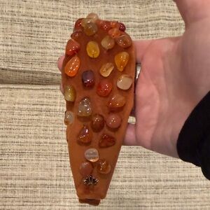 Lele Sadoughi Brown Velvet Headband with Carnelian Stones